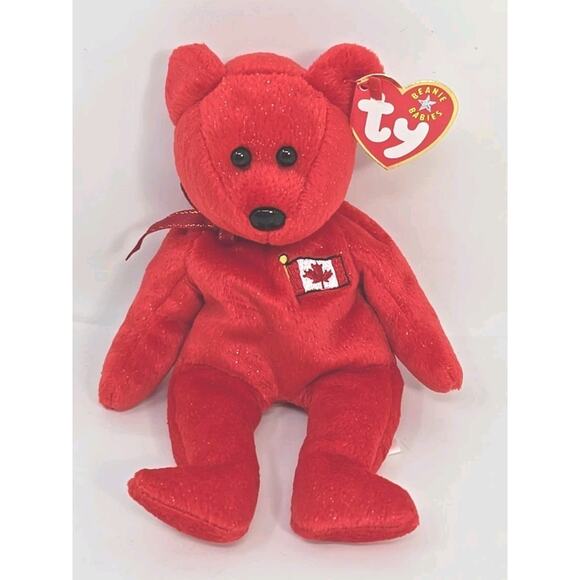 2001 Ty Beanie Baby "Pierre" Retired Canadian Flag Red Teddy Bear BB30 - Picture 1 of 5